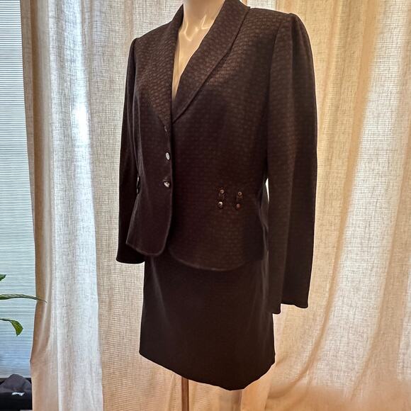 Tahari Skirt Suit sz 16 Brown Black Two Piece Suit Business Career - Picture 9 of 12